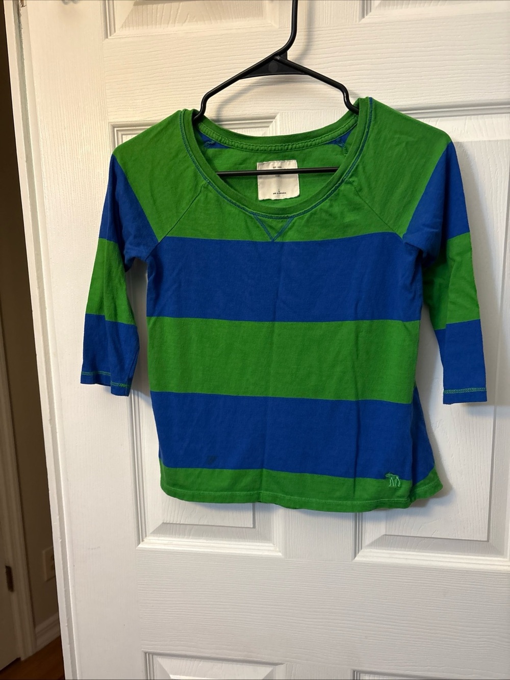 Abercrombie & Fitch Blue and Green Striped Long Sleeve Kids Tee